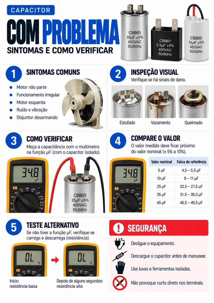 Capacitor com problema: sintomas e verificação