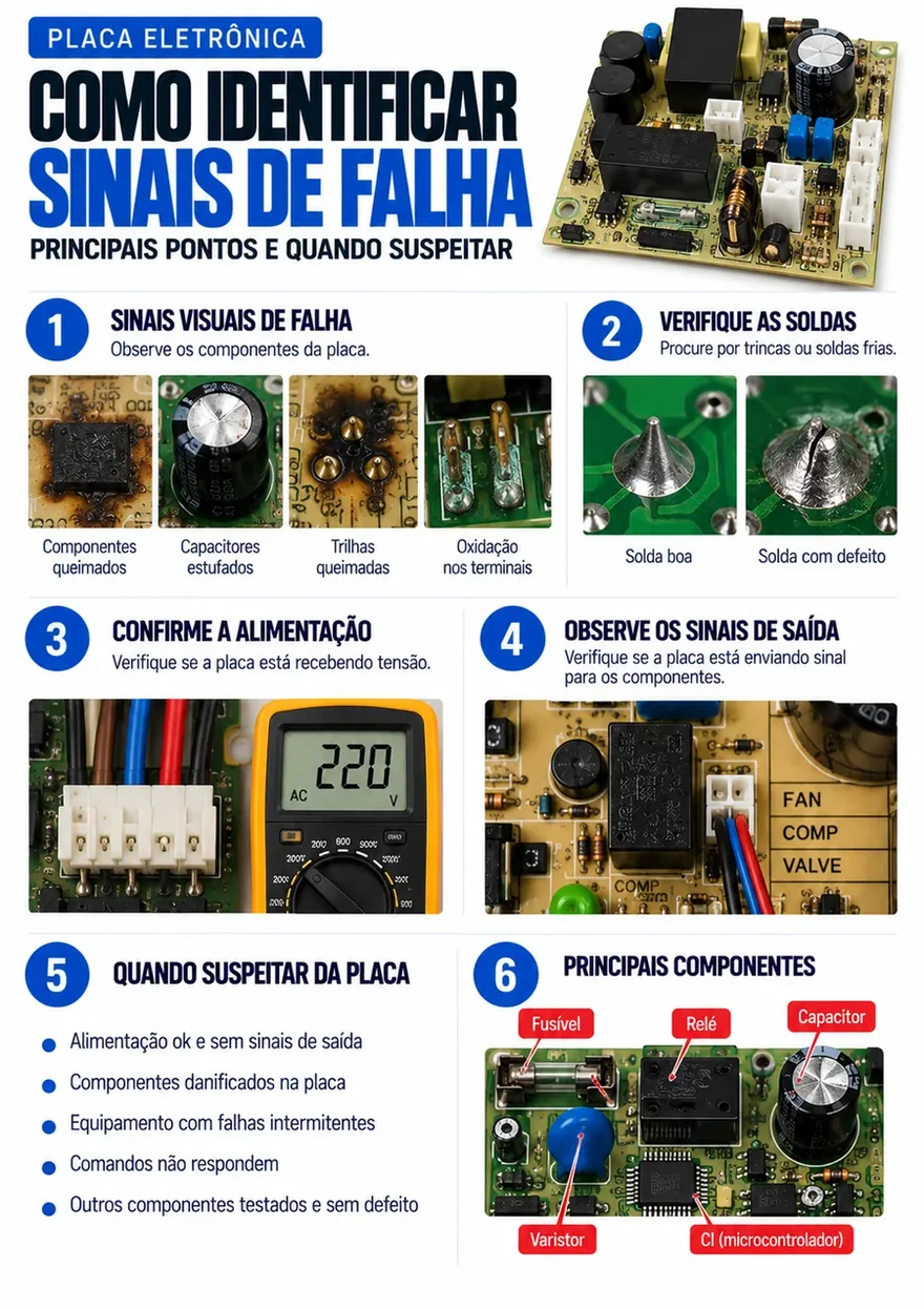 Placa eletrônica: sinais de falha